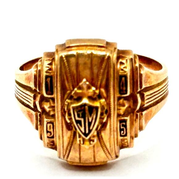 Vintage Class Ring - Retro 10k YellowHigh School - Dated 1945 Size6.5 StM